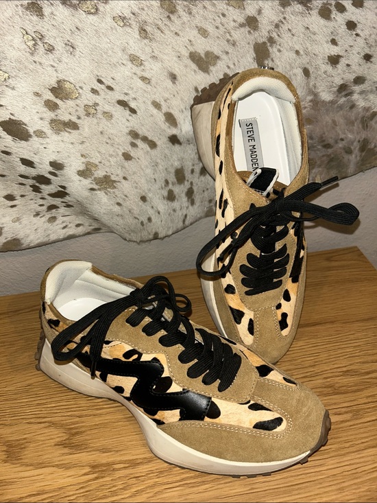 Steve Madden Shoes - Steve Madden Campo 6 leopard Suede & Platform Sneakers - Tan/Black